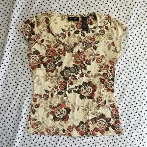 Tan floral flowy short sleeve shirt